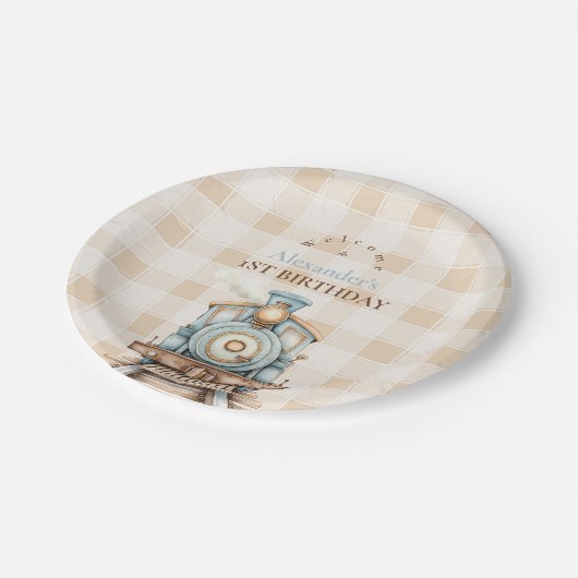 ヴィンテージトレイン1歳の誕生日 ペーパープレート (アングル)