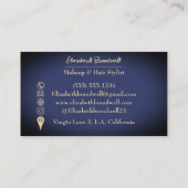 ヴィンテージトレンディーネイビーブルー金ゴールドメイクアップヘアスタイリスト 名刺 (裏面)