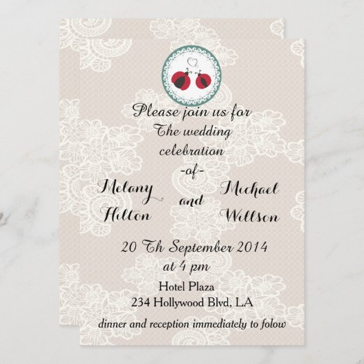 ヴィンテージトレンディー可愛いラディバグを愛の中に結婚レース 招待状 (正面/裏面)