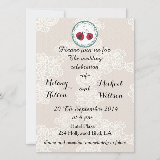 ヴィンテージトレンディー可愛いラディバグを愛の中に結婚レース 招待状 (正面)