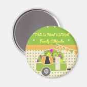 ヴィンテージトレーラーキャンパーパーティー供給緑/オレンジ マグネット (正面/裏面)