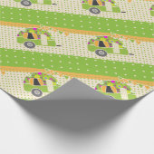 ヴィンテージトレーラーキャンパーパーティー供給緑/オレンジ ラッピングペーパー (角)