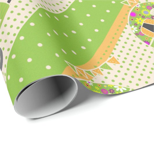 ヴィンテージトレーラーキャンパーパーティー供給緑/オレンジ ラッピングペーパー (ロールコーナー)