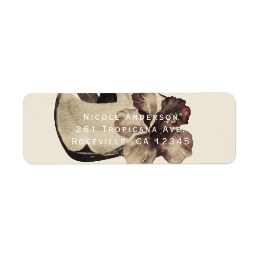 ヴィンテージトロピカルココナッツ&ハイビスカス招待状 ラベル (正面)