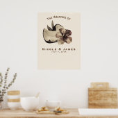 ヴィンテージトロピカルココナッツ&ハイビスカス結婚ズバナー ポスター (キッチン)