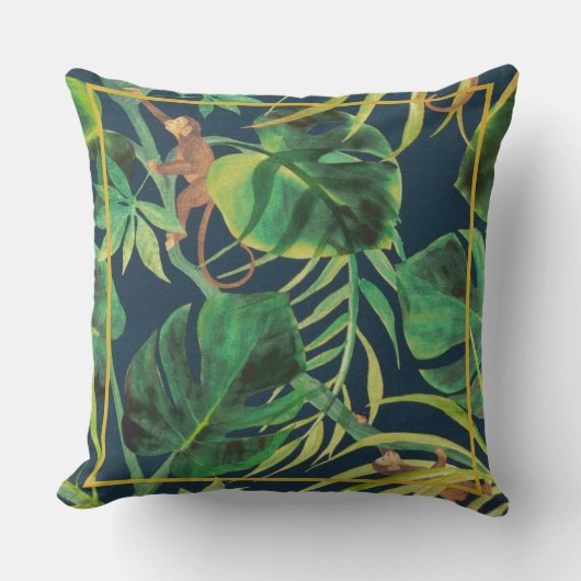 ヴィンテージトロピカルジャングルモンキーラージ装飾用クッション クッション (正面)