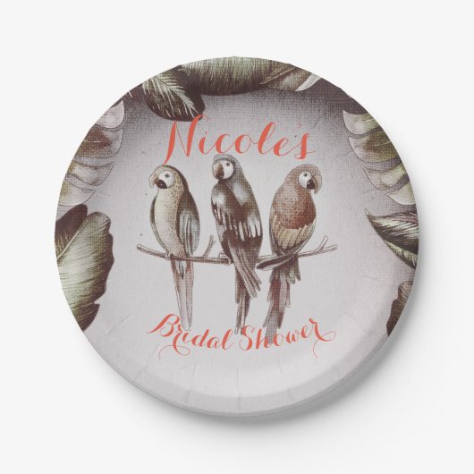 ヴィンテージトロピカルチキバードパロッツ&葉パーティー ペーパープレート (正面)