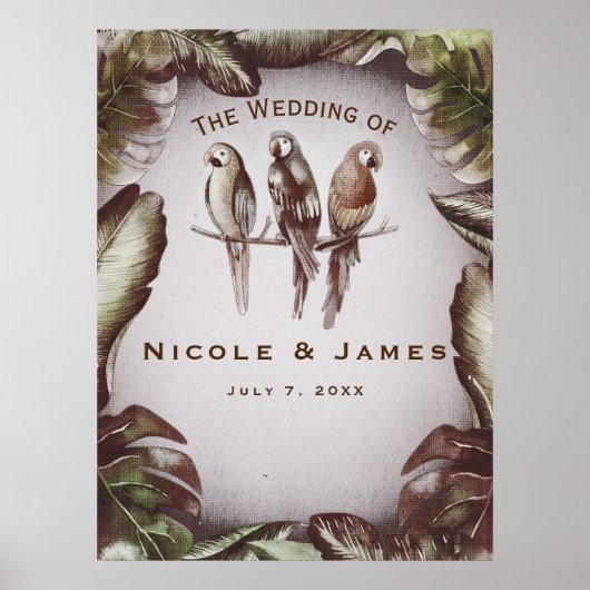 ヴィンテージトロピカルチキバードパロッ葉トバナー ポスター (正面)