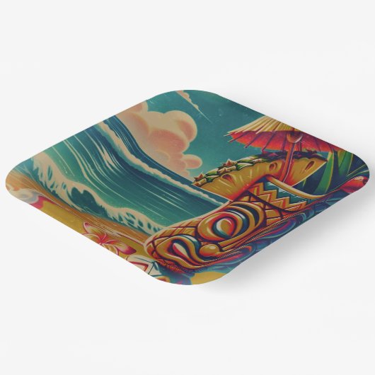 ヴィンテージトロピカルティキアンブレラドリンクルアウ（ハワイ式宴会）パーティー ペーパープレート (傾斜あり)