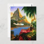 ヴィンテージトロピカルハワイアンシー飛行機パームツリー ポストカード (正面/裏面)