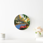 ヴィンテージトロピカルハワイアンシー飛行機パームツリー ラウンド壁時計 (ホーム)