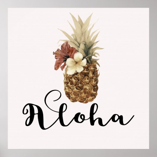 ヴィンテージトロピカルパイナップルハイビスカスフラワーバナー ポスター (正面)