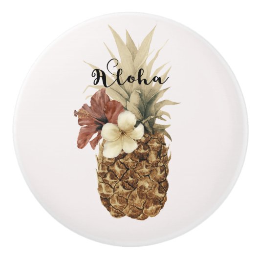 ヴィンテージトロピカルパイナップルハイビスカスフローラアロハ セラミックノブ (正面)