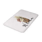 ヴィンテージトロピカルパイナップルハイビスカスフローラアロハ バスマット (アングル)