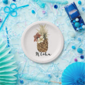 ヴィンテージトロピカルパイナップルハイビスカスフローラアロハ ペーパープレート (パーティー)