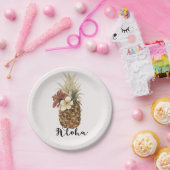 ヴィンテージトロピカルパイナップルハイビスカスフローラアロハ ペーパープレート (パーティー)