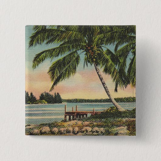 ヴィンテージトロピカルパームツリーサンセット 缶バッジ (正面)