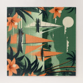 ヴィンテージトロピカルビーチと帆船レトロ ジグソーパズル (横)