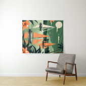 ヴィンテージトロピカルビーチと帆船レトロ タペストリー (インサイチュ(横))