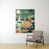 ヴィンテージトロピカルビーチと帆船レトロ タペストリー (インサイチュ)