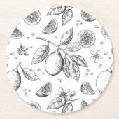 ヴィンテージトロピカルフルーツレモン花柄 ラウンドペーパーコースター (正面)