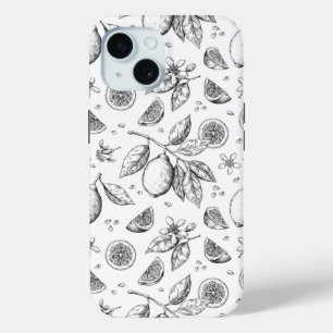 ヴィンテージトロピカルフルーツレモン花柄 iPhone 15ケース