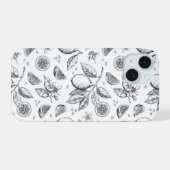 ヴィンテージトロピカルフルーツレモン花柄 iPhone 15ケース (裏面横)