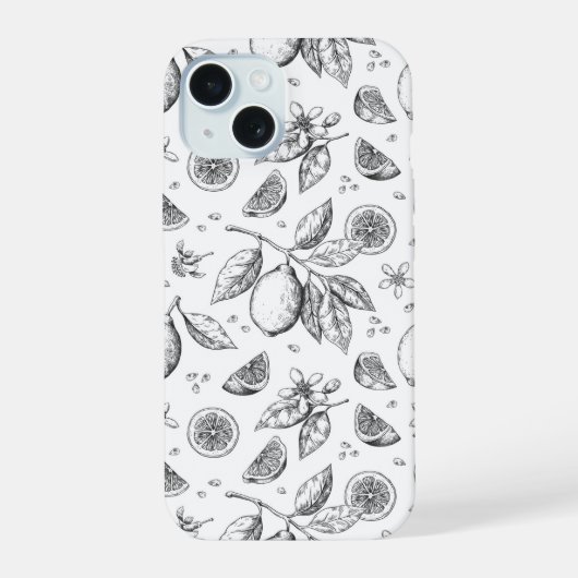 ヴィンテージトロピカルフルーツレモン花柄 iPhone 15ケース (裏面)
