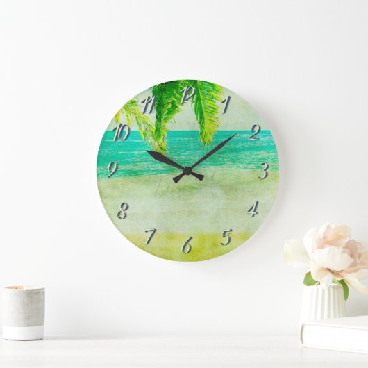 ヴィンテージトロピカル絵画ビーチの常にこれを。.... ラージ壁時計 (ホーム)
