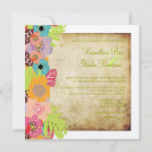 ヴィンテージトロピ結婚カルの背景を追加 招待状 (裏面)