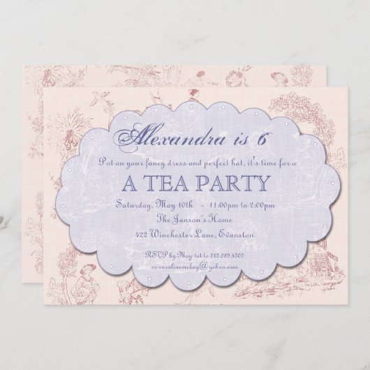 ヴィンテージトワール誕生日ティーパーティの招待状 招待状 (正面/裏面)