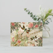 ヴィンテージトンボとバラ 箔シーズンポストカード (立ち正面)