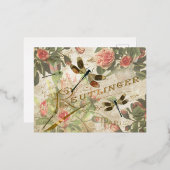 ヴィンテージトンボとバラ 箔シーズンポストカード (正面/裏面)