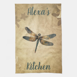 ヴィンテージトンボと名前をカスタムする/モノグラム キッチンタオル