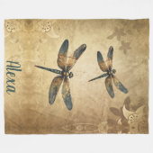 ヴィンテージトンボと名前をカスタムする/モノグラム フリースブランケット (正面(横))