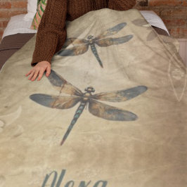 ヴィンテージトンボと名前をカスタムする/モノグラム フリースブランケット
