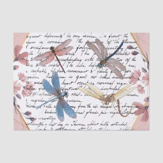 ヴィンテージトンボと花の切り離 薄葉紙 (正面)