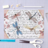 ヴィンテージトンボと花の切り離 薄葉紙 (クラフト)