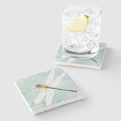 ヴィンテージトンボの色あせたフローラ背景 ストーンコースター (横)