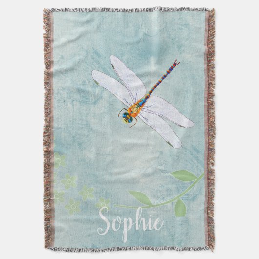 ヴィンテージトンボの色あせたフローラ背景 スローブランケット (正面縦)