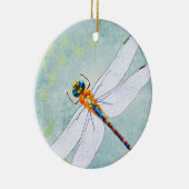 ヴィンテージトンボの色あせたフローラ背景 セラミックオーナメント (右)