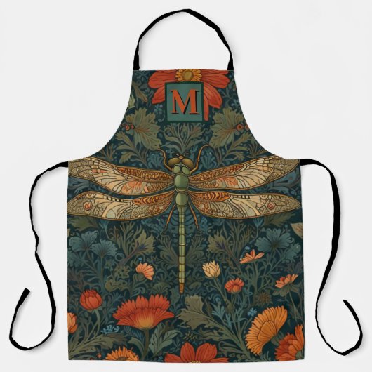 ヴィンテージトンボフローラグリーンリーbohoシック エプロン (正面)