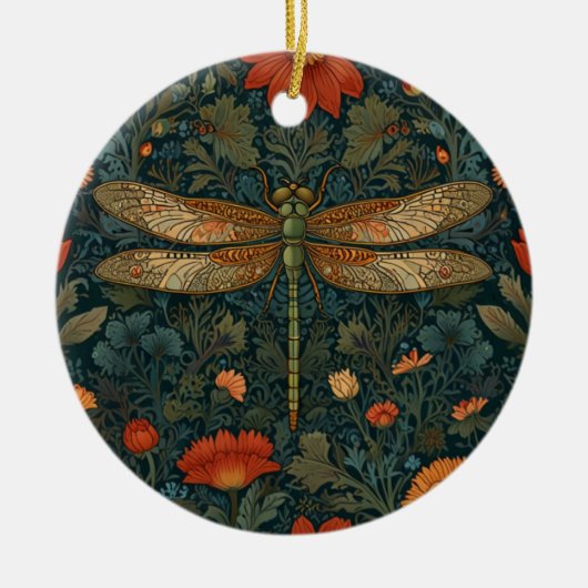 ヴィンテージトンボフローラグリーンリーbohoシック セラミックオーナメント (正面)
