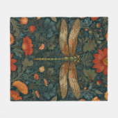 ヴィンテージトンボフローラグリーンリーbohoシック フリースブランケット (正面(横))