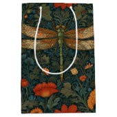 ヴィンテージトンボフローラグリーンリーbohoシック ミディアムペーパーバッグ (正面)