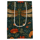 ヴィンテージトンボフローラグリーンリーbohoシック ミディアムペーパーバッグ (裏面)