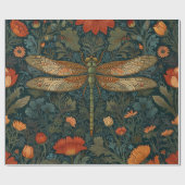 ヴィンテージトンボフローラグリーンリーbohoシック ラッピングペーパー (フラット)