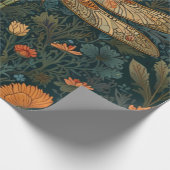 ヴィンテージトンボフローラグリーンリーbohoシック ラッピングペーパー (角)