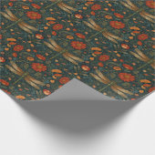ヴィンテージトンボフローラグリーンリーbohoシック ラッピングペーパー (角)