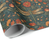 ヴィンテージトンボフローラグリーンリーbohoシック ラッピングペーパー (ロールコーナー)